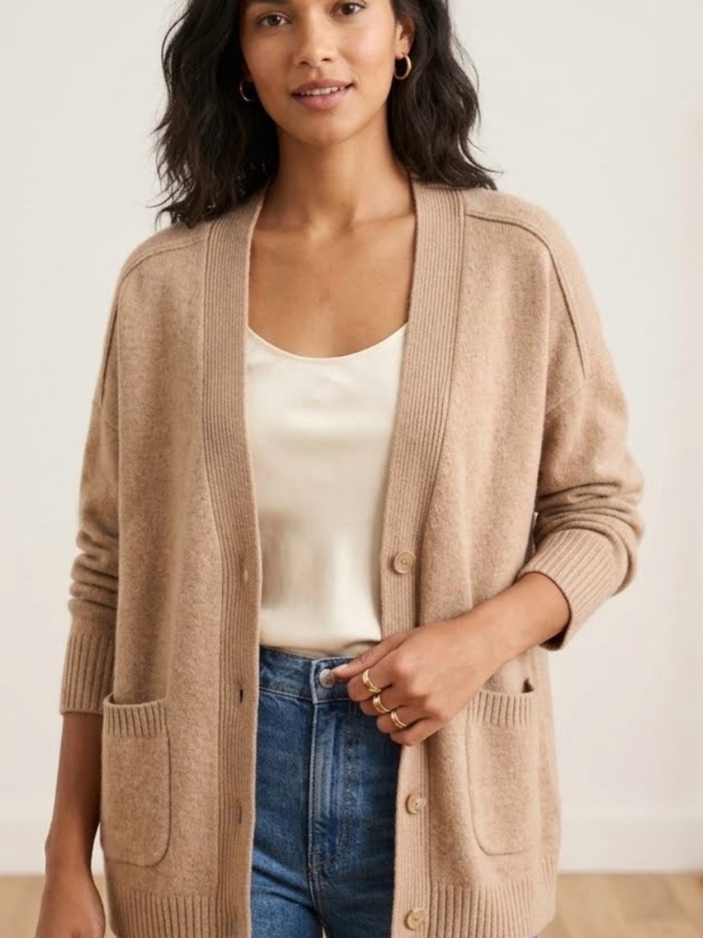 Nordstrom Women's Cashmere Oversized, Boxy Button Up Pocket Cardigan XXL